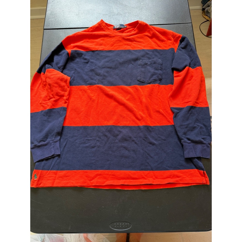 Vintage Polo Ralph Lauren Striped Long Sleeve Shirt XL Red Navy Blue USA Made
